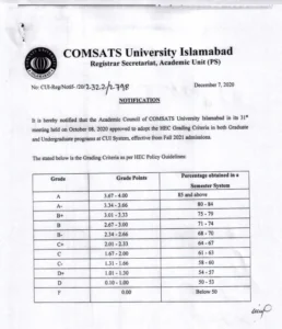comsats grading-system official table