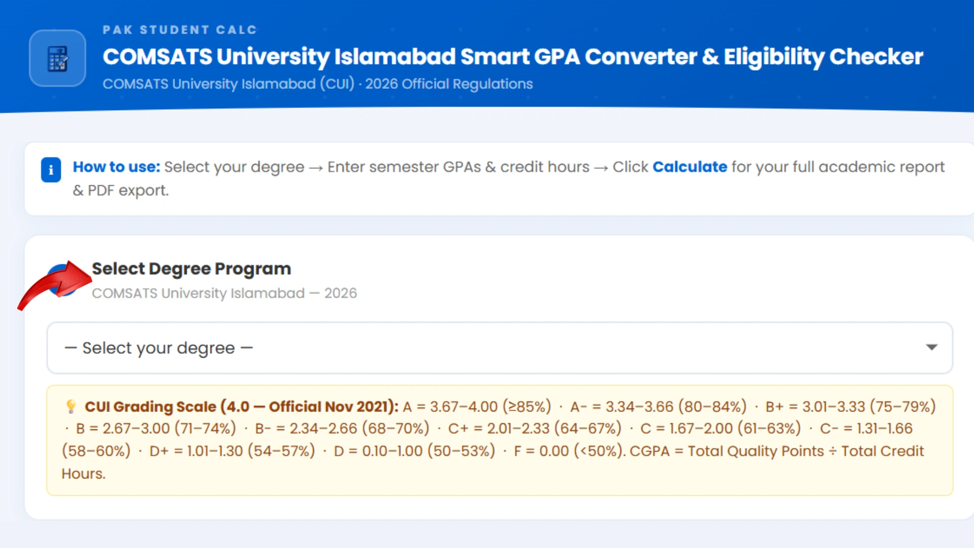 cui select your degree program