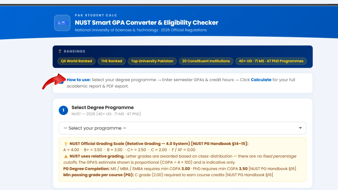 nust select your degree program