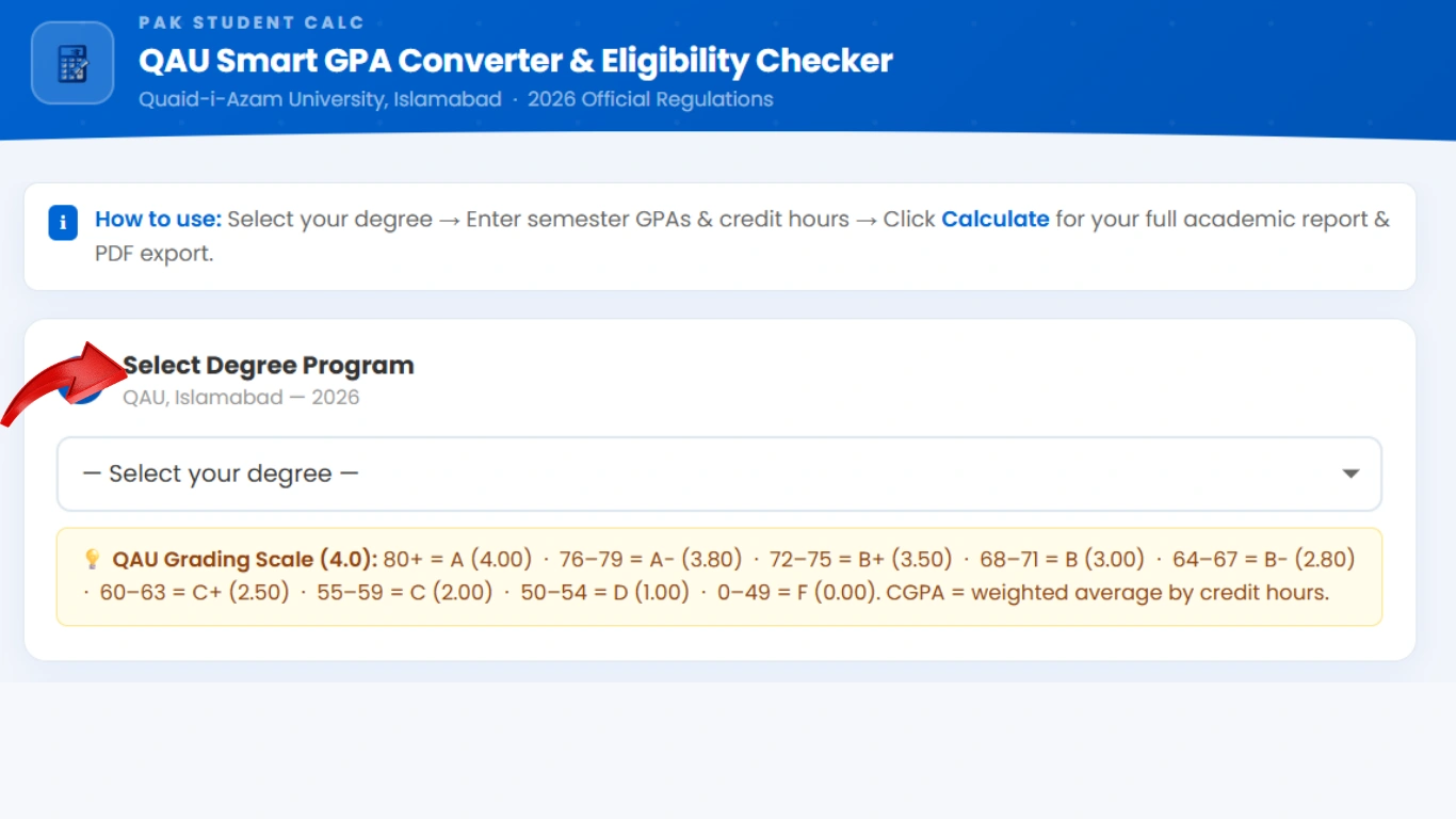 qau select your degree program