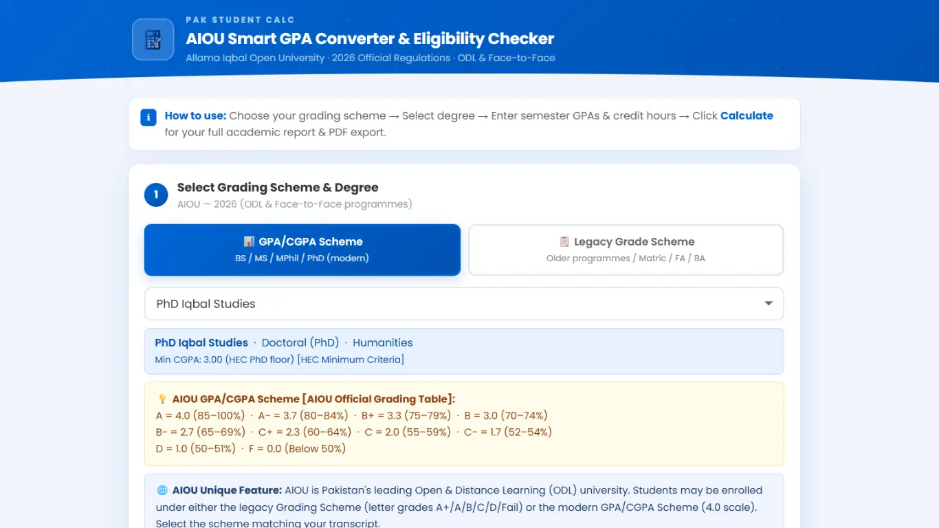 aiou select your degree or grade
