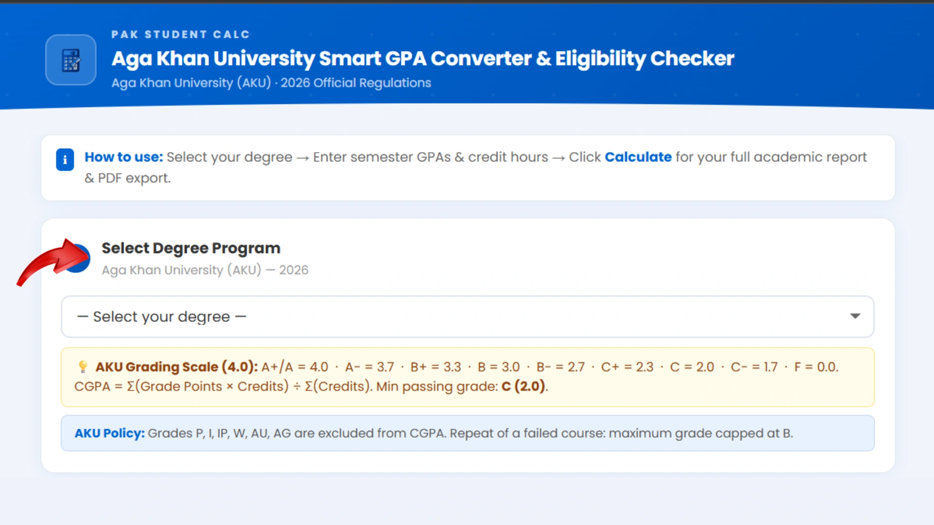 aku select your degree program