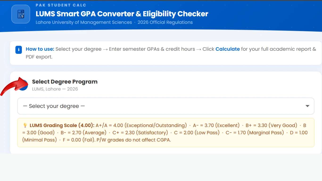 lums select your degree program
