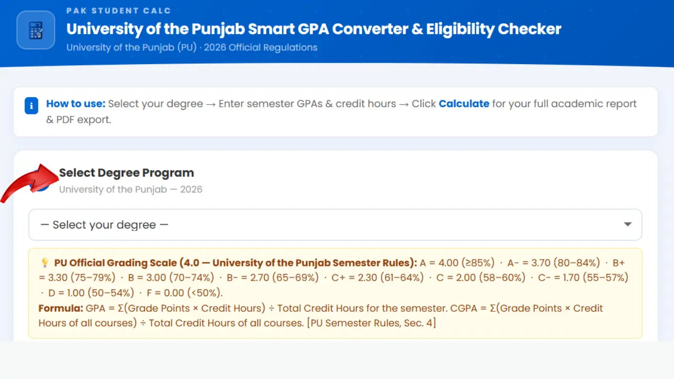 pu select your degree program