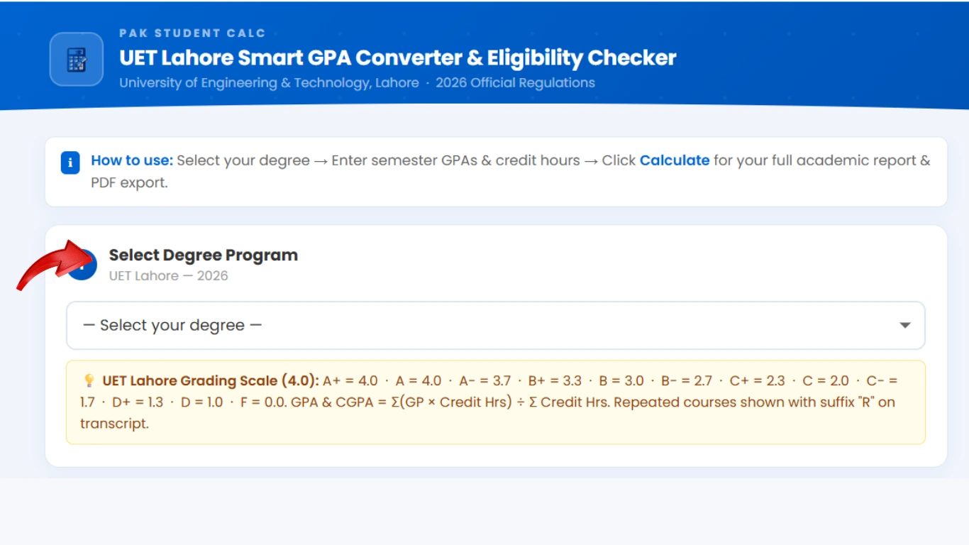 uet select your degree program