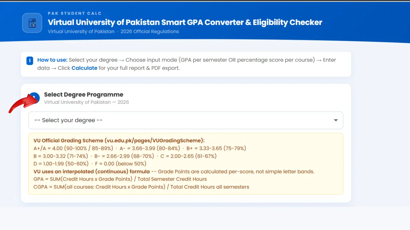 vu select your degree program